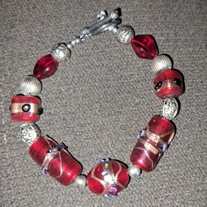 Women's vintage sterling silver bracelet with beautiful glass beads.